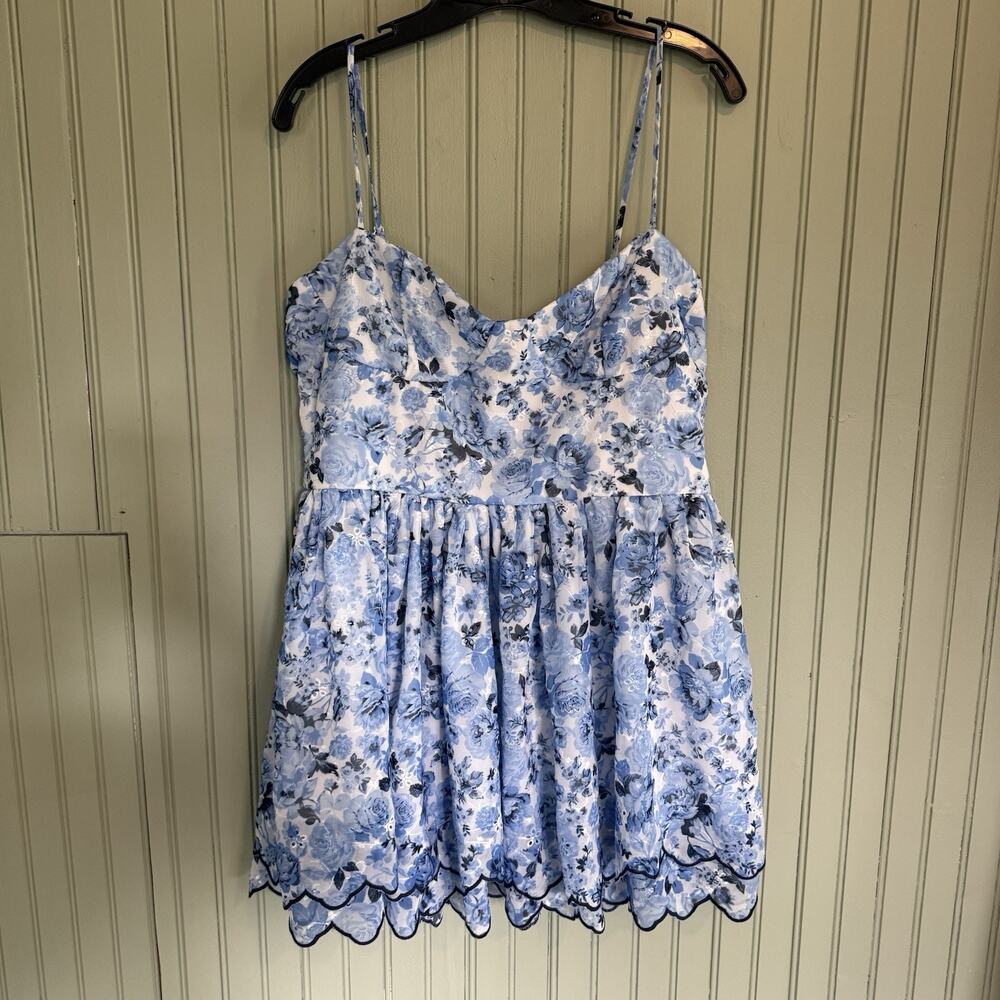 Altar'd State Tatiana Floral Mini Sun Dress Sleeveless Tiered XL Scallop Hem